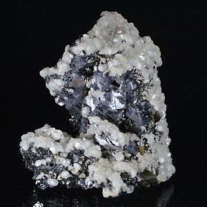 Calcite on twinned Galena, Sphalerite, Chalcopyrite