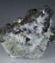Pyrite, Sphalerite, Chalcopyrite on Quartz