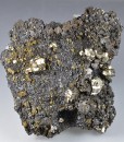 Pyrite, Sphalerite, Chalcopyrite on Quartz
