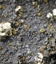 Pyrite, Sphalerite, Chalcopyrite on Quartz