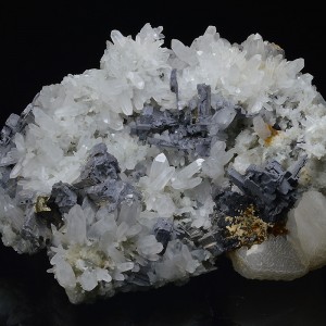 Skeletal Galena on Quartz, Calcite, Chalcopyrite