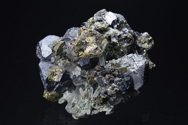 Galena, iridescent Chalcopyrite, Pyrite, Sphalerite, Quartz