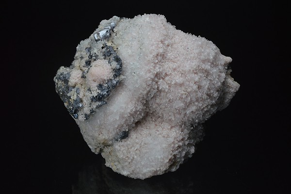 Rhodochrosite, thin Galena plates, Quartz
