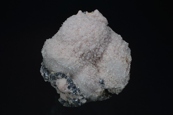 Rhodochrosite, thin Galena plates, Quartz