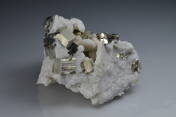 Pyrite on Siderite, Calcite