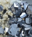 Twinned and truncated Galena on Quartz and Siderite