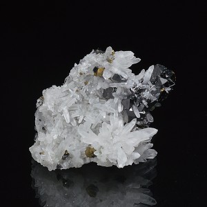 Pyrite on Quartz, Sphalerite, Chalcopyrite