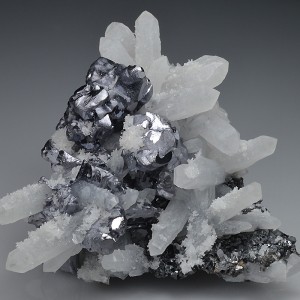Skeletal Galena on Quartz, Sphalerite