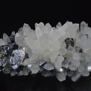 Truncated Galena on Quartz, Pyrite, Sphalerite