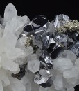 Truncated Galena on Quartz, Pyrite, Sphalerite