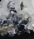 Truncated Galena on Quartz, Pyrite, Sphalerite