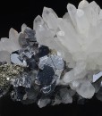 Truncated Galena on Quartz, Pyrite, Sphalerite
