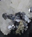 Truncated Galena on Quartz, Pyrite, Sphalerite