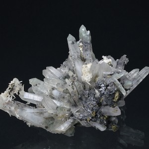 Quartz with inclusions, Sphalerite, Chalcopyrite, Calcite