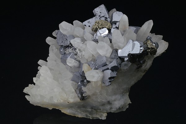 Galena and Chalcopyrite on Quartz, Sphalerite