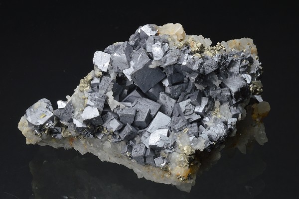 Skeletal Galena on Quartz, Chalcopyrite