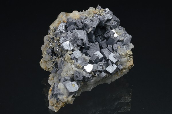 Skeletal Galena on Quartz, Chalcopyrite