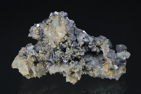 Skeletal Galena on Quartz, Chalcopyrite