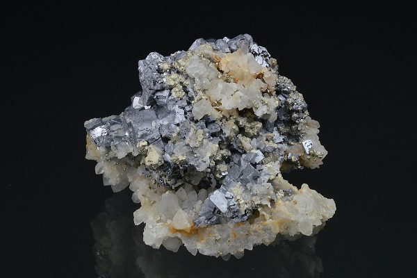 Skeletal Galena on Quartz, Chalcopyrite