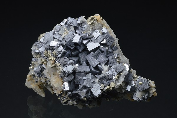 Skeletal Galena on Quartz, Chalcopyrite