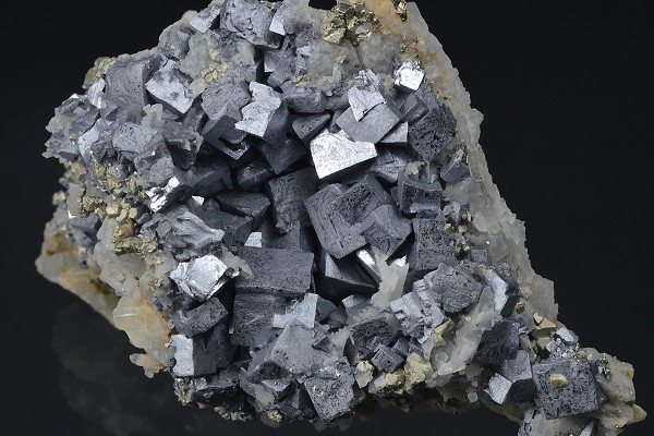 Skeletal Galena on Quartz, Chalcopyrite