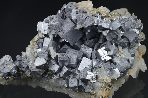 Skeletal Galena on Quartz, Chalcopyrite