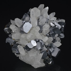 truncated Galena on Quartz, Sphalerite, Pyrite, Chalcopyrite