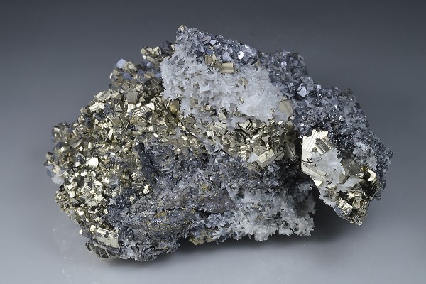 Galena on Pyrite, Quartz