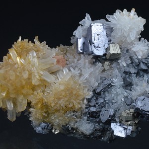 Galena on Quartz, Pyrite, Sphalerite, Limonite