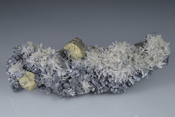 Chalcopyrite on Quartz, Sphalerite, Galena