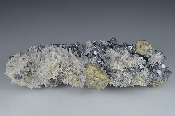 Chalcopyrite on Quartz, Sphalerite, Galena