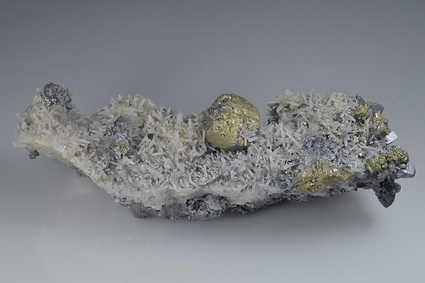 Chalcopyrite on Quartz, Sphalerite, Galena
