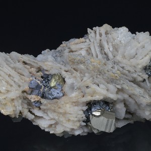 Pyrite on Calcite, Chalcopyrite, Galena
