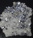 truncated Galena on Quartz, Pyrite, Sphalerite, Chalcopyrite