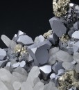 truncated Galena on Quartz, Pyrite, Sphalerite, Chalcopyrite