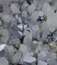 truncated Galena on Quartz, Pyrite, Sphalerite, Chalcopyrite