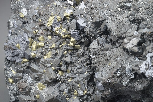 truncated Galena on Sphalerite, Chalcopyrite