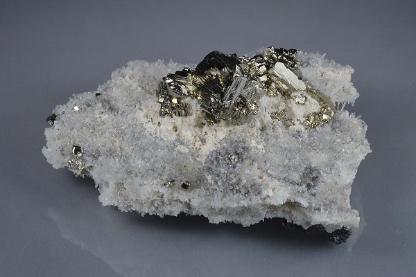 Pyrite on Quartz, Calcite