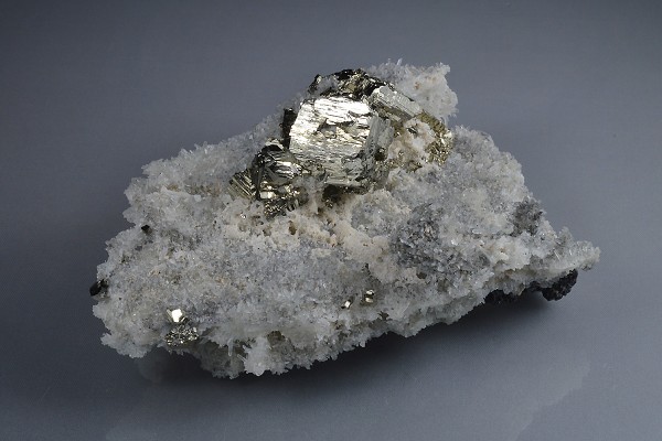 Pyrite on Quartz, Calcite