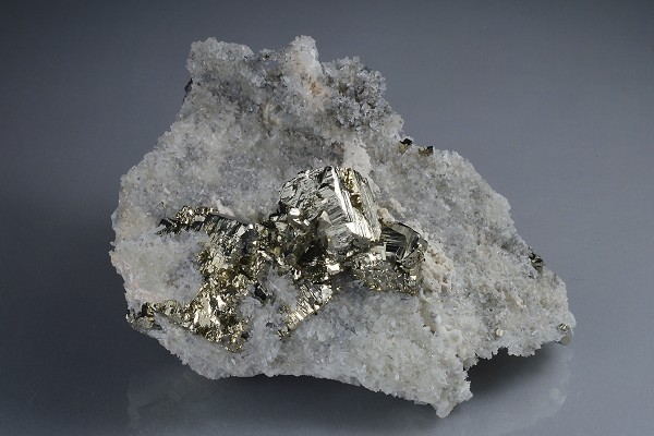 Pyrite on Quartz, Calcite