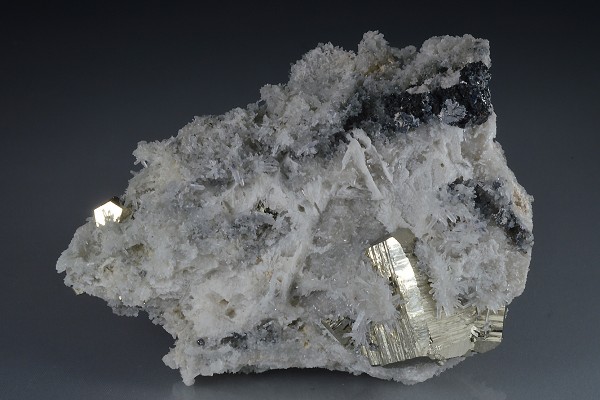 Pyrite on Quartz, Calcite