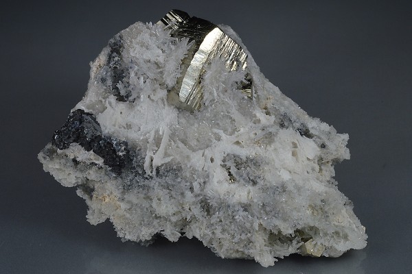 Pyrite on Quartz, Calcite