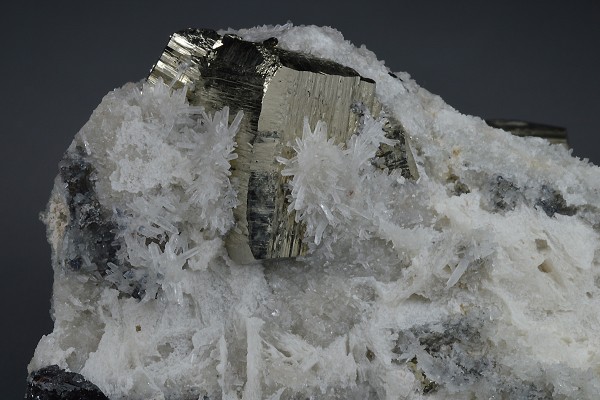 Pyrite on Quartz, Calcite