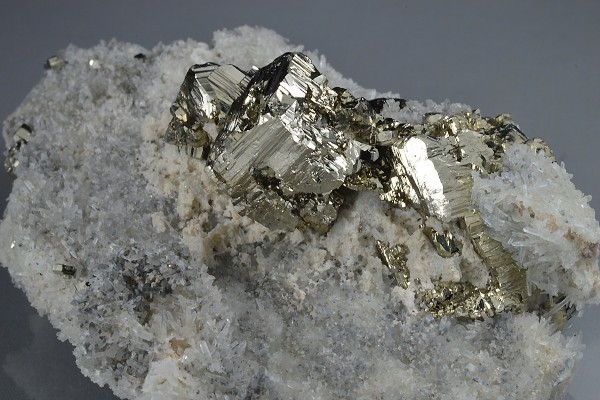 Pyrite on Quartz, Calcite