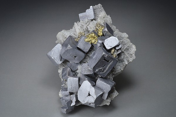 Galena on Quartz, Chalcopyrite