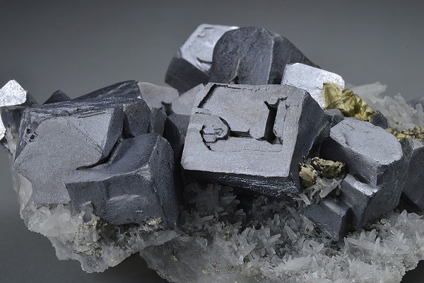 Galena on Quartz, Chalcopyrite