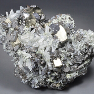 Pyrite on Sphalerite, Quartz, Galena