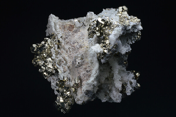 Pyrite on Quartz, Calcite