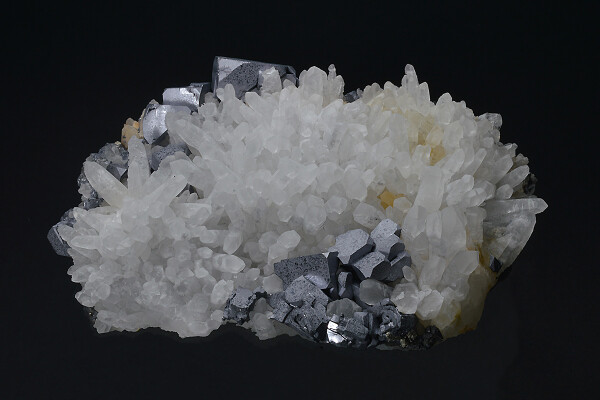 Truncated Galena on Quartz, Pyrite