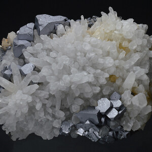 Truncated Galena on Quartz, Pyrite